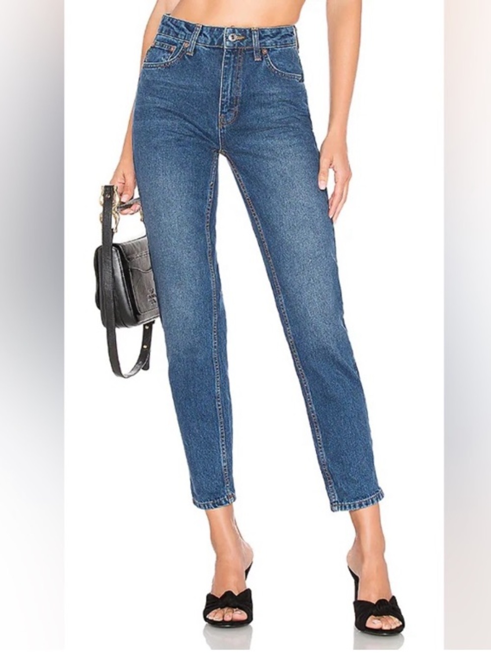 Free People We The Free High-Rise Mom Jeans in Dark Blue Denim